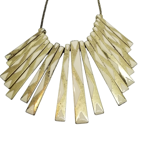 LUCKY BRAND CREAM ENAMEL & GOLD PADDLE FAN BIB STATEMENT LARIAT NECKLACE - Picture 5 of 11
